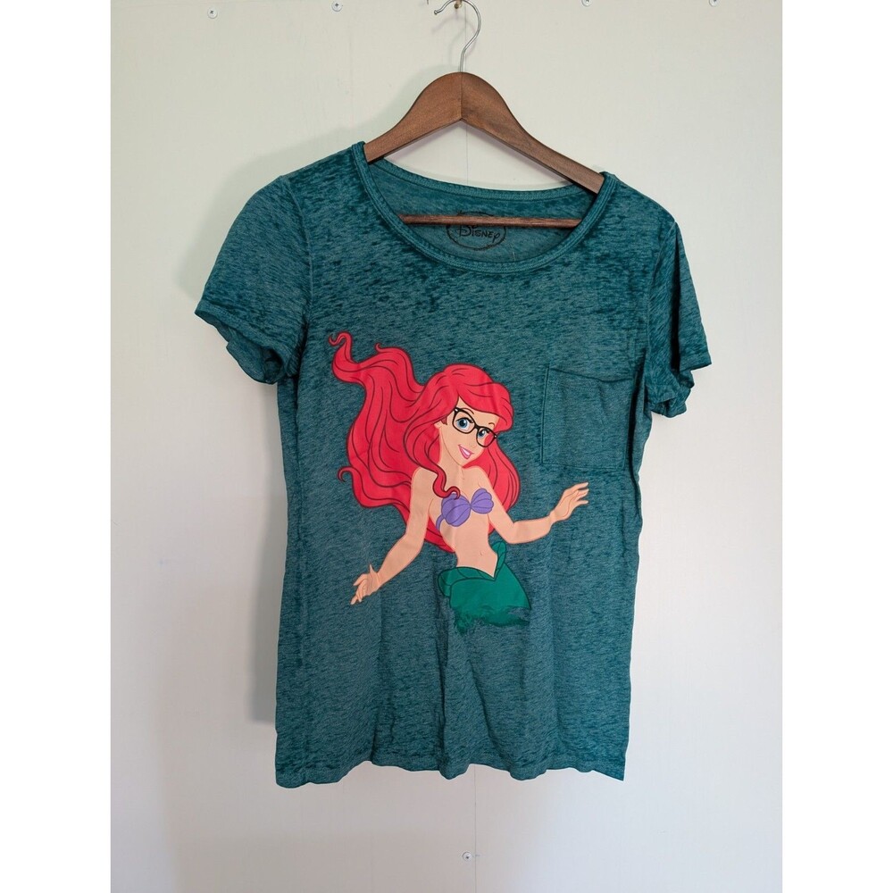 The Little Mermaid With Glasses - Green Disney Shirt - Ladies - M - Frpnt Pocket